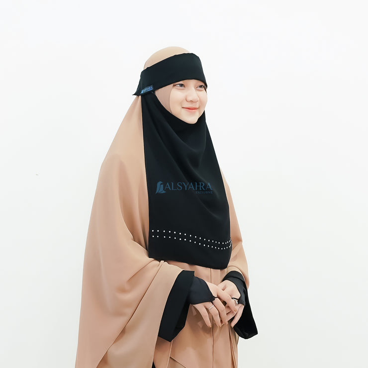 Alsyahra Exclusive Niqab Poni Pulldown Andalusia Stripe Sifon Silk Jetblack