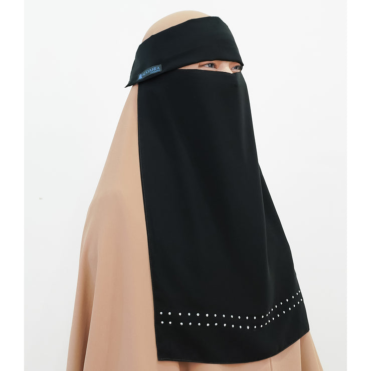 Alsyahra Exclusive Niqab Poni Pulldown Andalusia Stripe Sifon Silk Jetblack