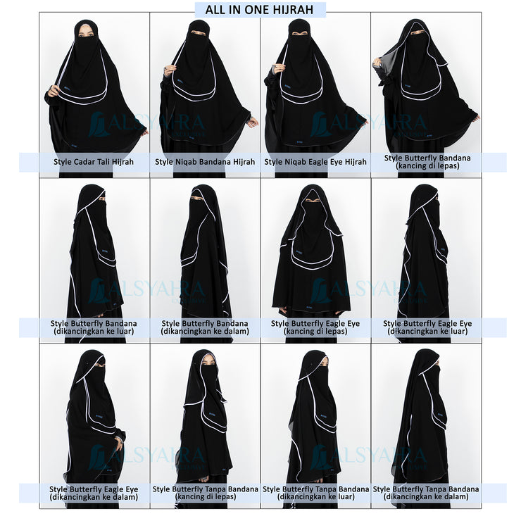 Bundling Niqab New All In One Hijrah Size M 12 Style Chiffon Silk Jetblack Alsyahra Exclusive