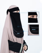 Niqab Bandana Ikhfa 3 layer Sifon Silk Jetblack Alsyahra Exclusive