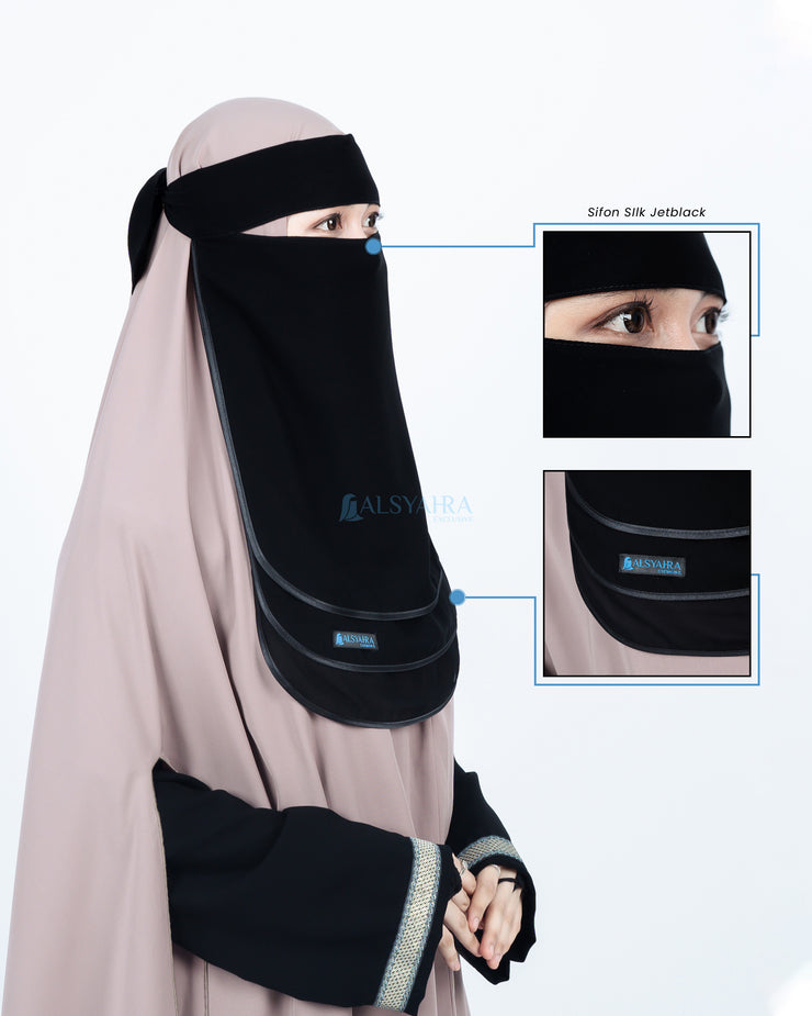 Niqab Bandana Ikhfa 3 layer Sifon Silk Jetblack Alsyahra Exclusive