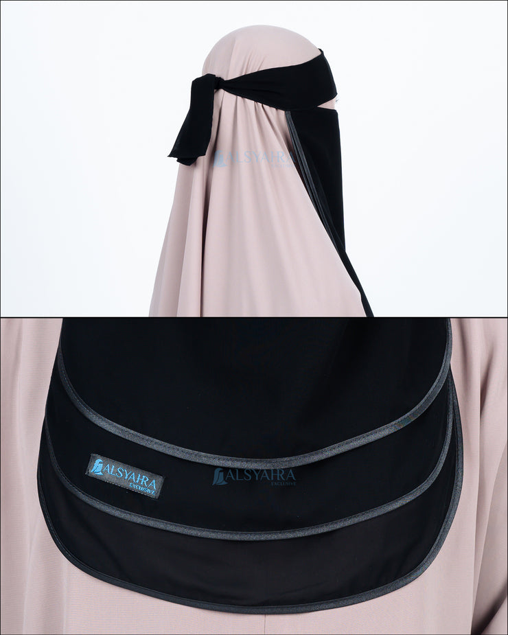 Niqab Bandana Ikhfa 3 layer Sifon Silk Jetblack Alsyahra Exclusive