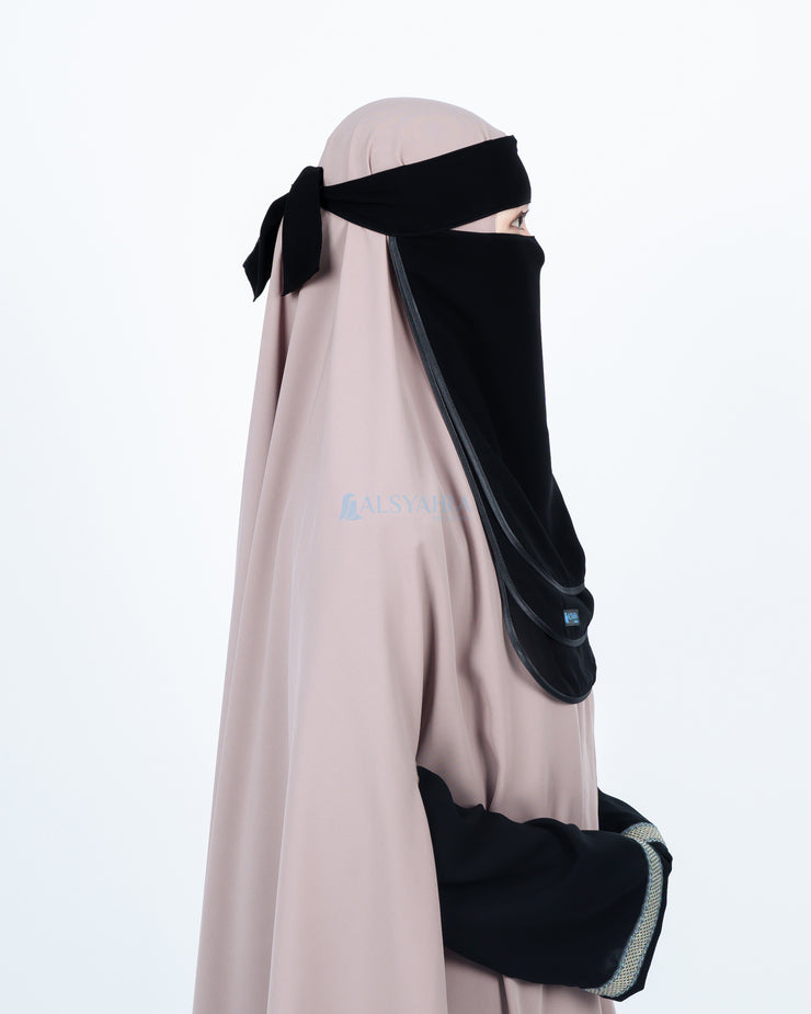 Niqab Bandana Ikhfa 3 layer Sifon Silk Jetblack Alsyahra Exclusive