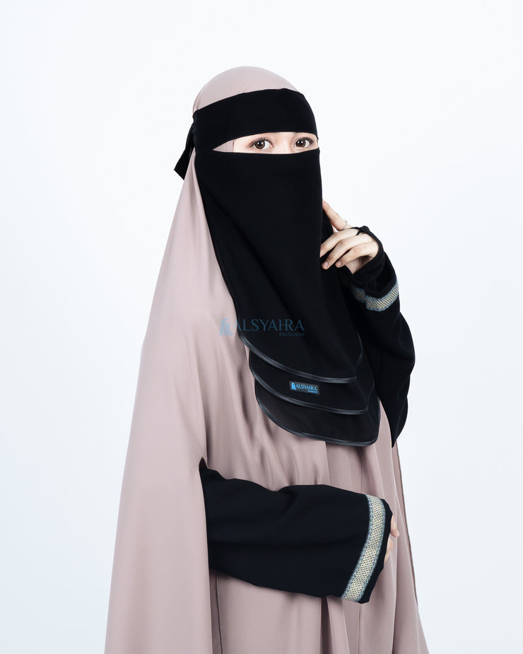 Niqab Bandana Ikhfa 3 layer Sifon Silk Jetblack Alsyahra Exclusive