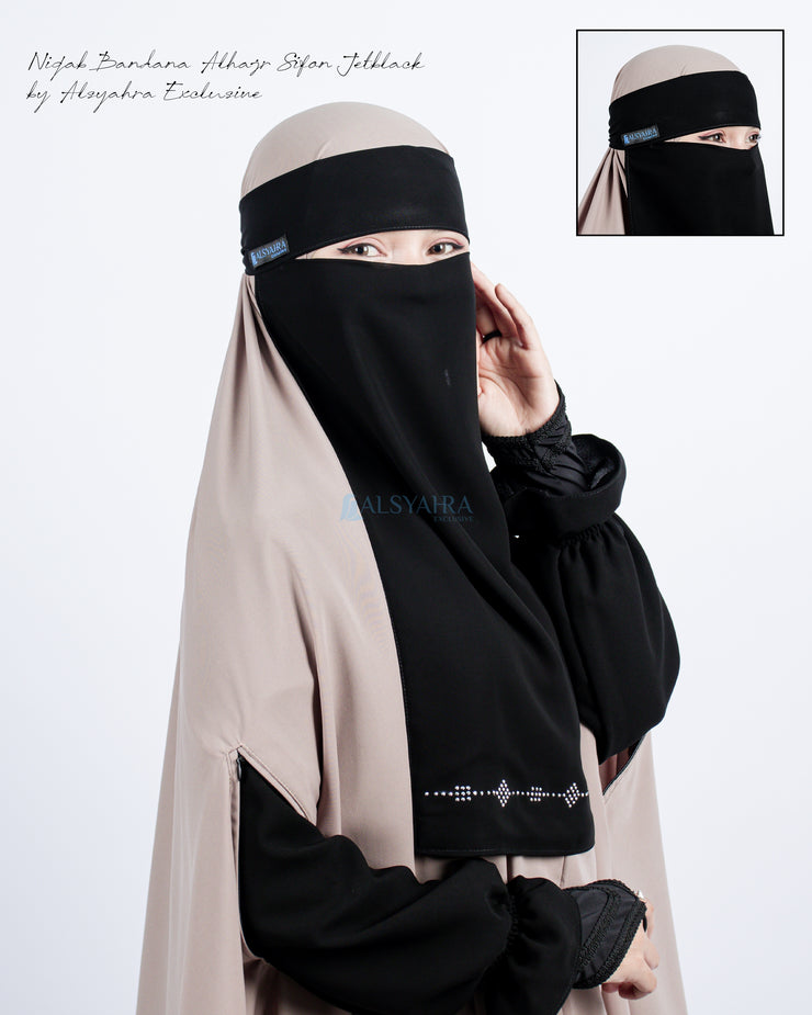 Niqab Bandana Alhajr Sifon Jetblack Alsyahra Exclusive
