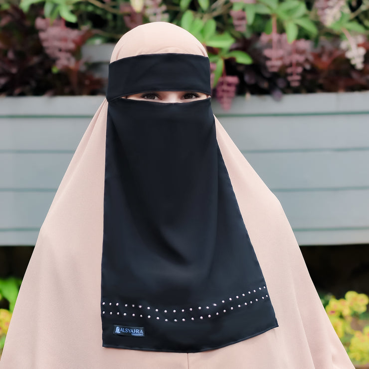 Alsyahra Exclusive Niqab Bandana Andalusia Stripe Sifon Silk Jetblack