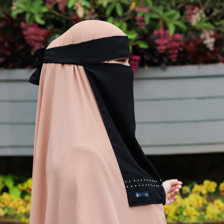 Alsyahra Exclusive Niqab Bandana Andalusia Stripe Sifon Silk Jetblack