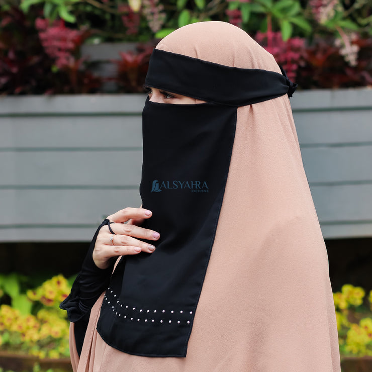 Alsyahra Exclusive Niqab Bandana Andalusia Stripe Sifon Silk Jetblack