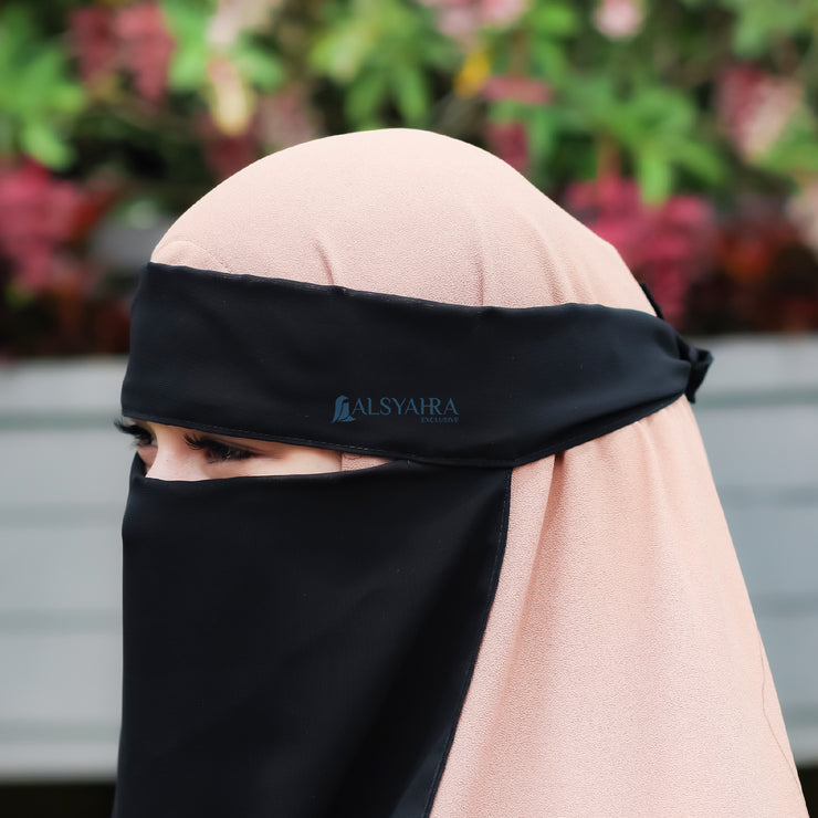 Alsyahra Exclusive Niqab Bandana Andalusia Stripe Sifon Silk Jetblack