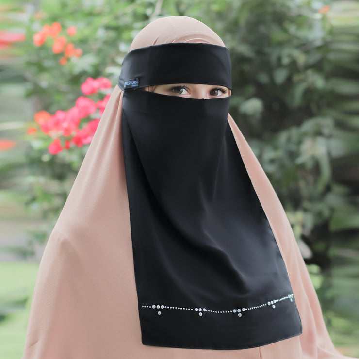 Alsyahra Exclusive Niqab Bandana Kapadokya Sifon Silk Jetblack