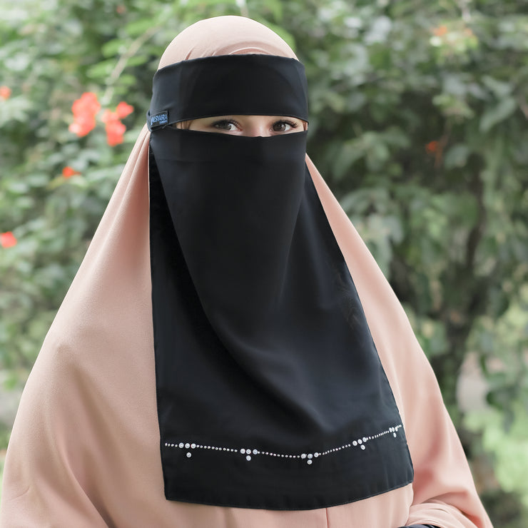 Alsyahra Exclusive Niqab Bandana Kapadokya Sifon Silk Jetblack
