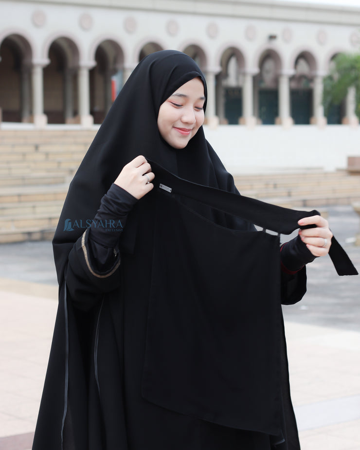 Niqab Bandana Pulldown Sifon Silk Jetblack Alsyahra Exclusive