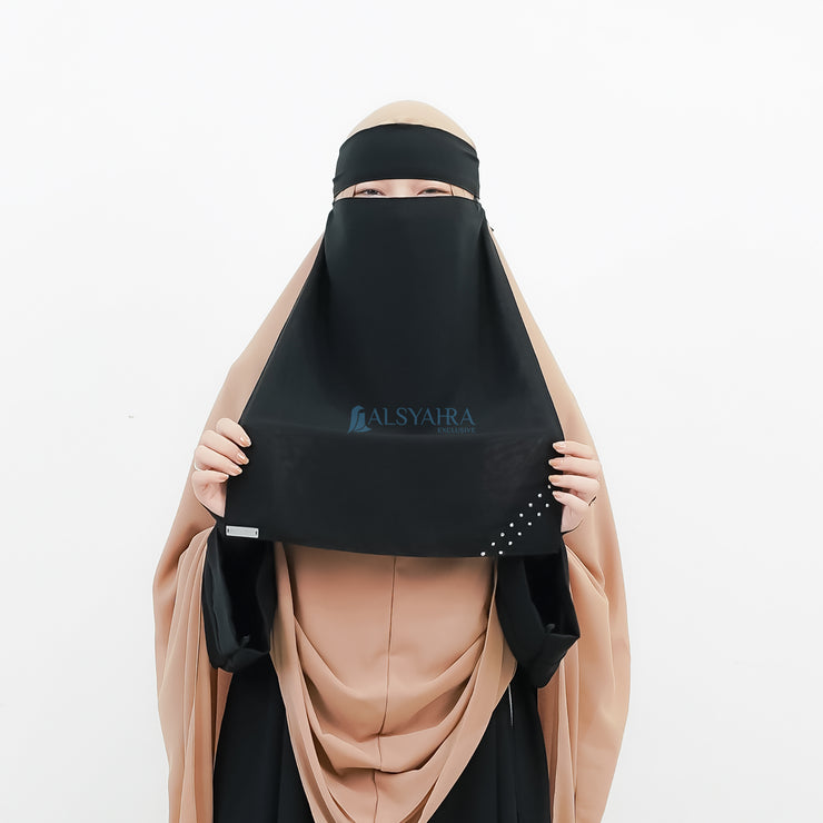 Alsyahra Exclusive Niqab Bandana Pulldown Andalusia Sifon Silk Jetblack