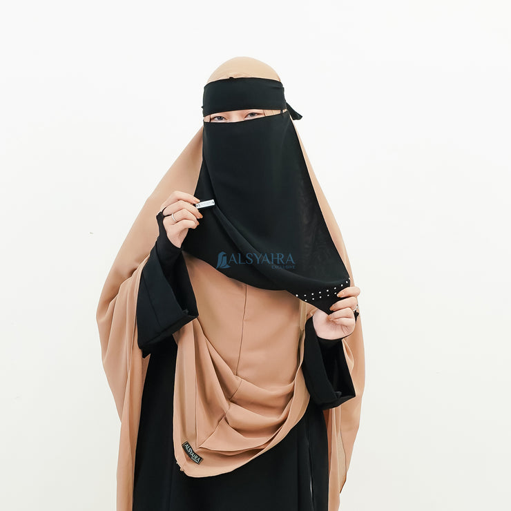 Alsyahra Exclusive Niqab Bandana Pulldown Andalusia Sifon Silk Jetblack