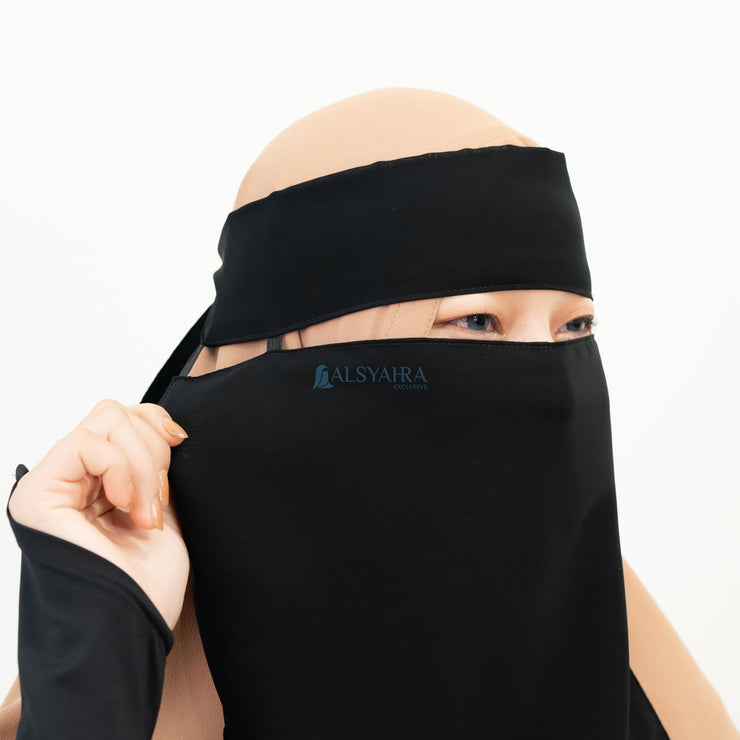 Alsyahra Exclusive Niqab Bandana Pulldown Andalusia Sifon Silk Jetblack