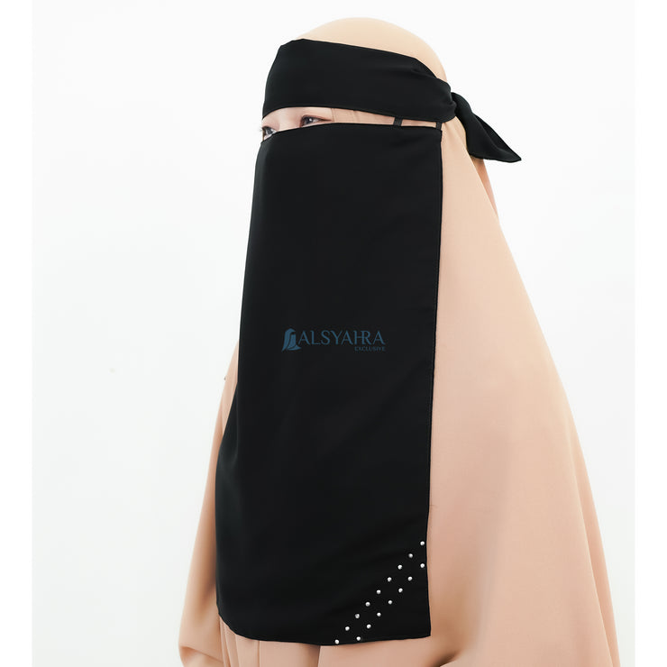 Alsyahra Exclusive Niqab Bandana Pulldown Andalusia Sifon Silk Jetblack