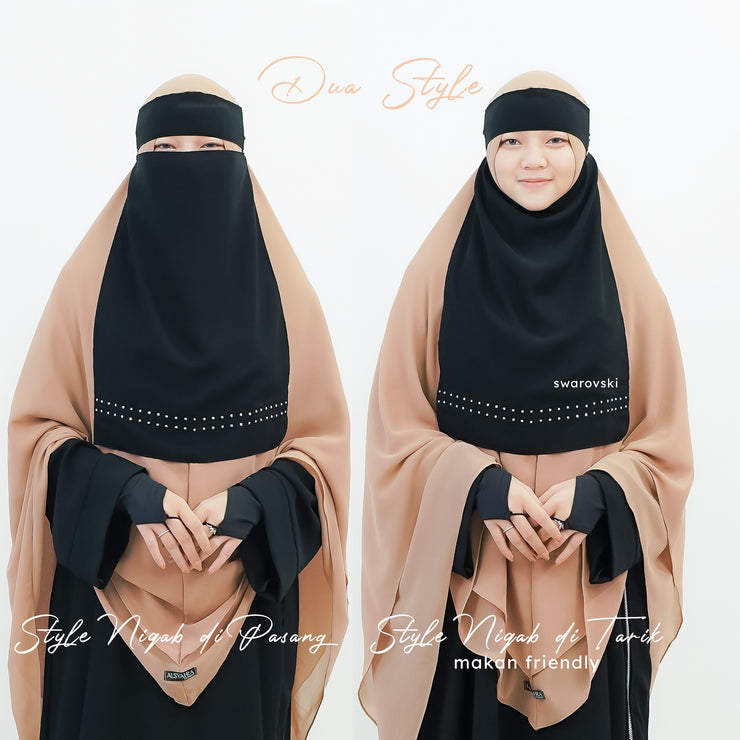 Alsyahra Exclusive Niqab Bandana Pulldown Andalusia Stripe Sifon Silk Jetblack