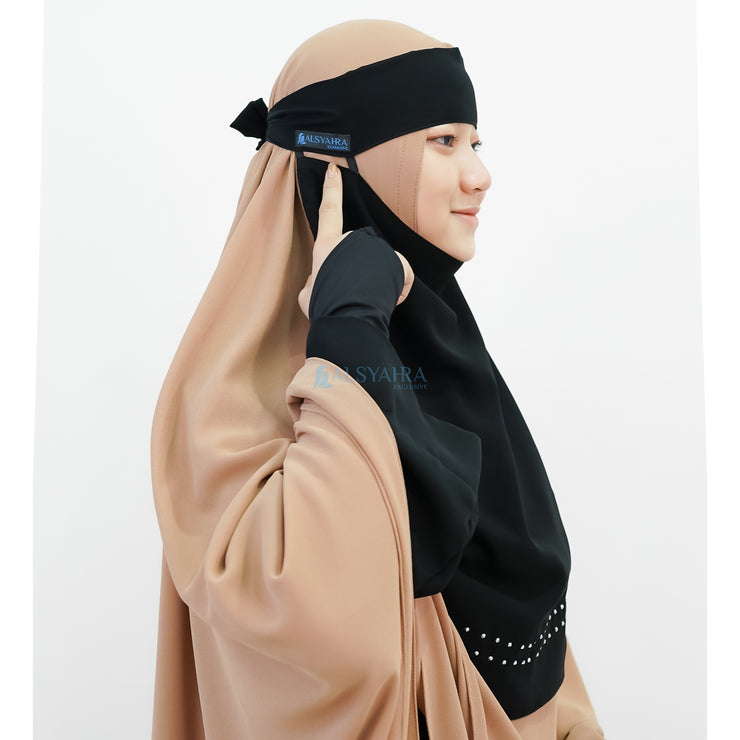 Alsyahra Exclusive Niqab Bandana Pulldown Andalusia Stripe Sifon Silk Jetblack