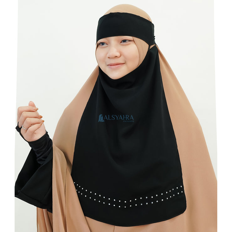 Alsyahra Exclusive Niqab Bandana Pulldown Andalusia Stripe Sifon Silk Jetblack