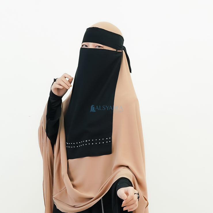 Alsyahra Exclusive Niqab Bandana Pulldown Andalusia Stripe Sifon Silk Jetblack