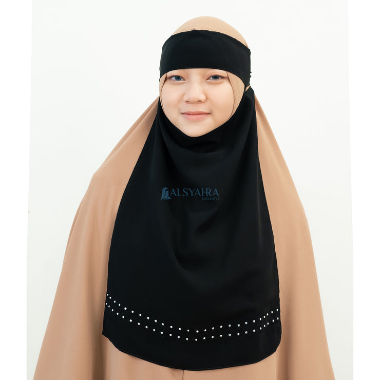 Alsyahra Exclusive Niqab Bandana Pulldown Andalusia Stripe Sifon Silk Jetblack