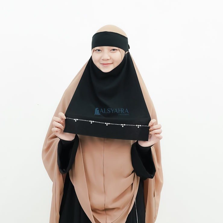 Alsyahra Exclusive Niqab Bandana Pulldown Kapadokya Sifon Silk Jetblack