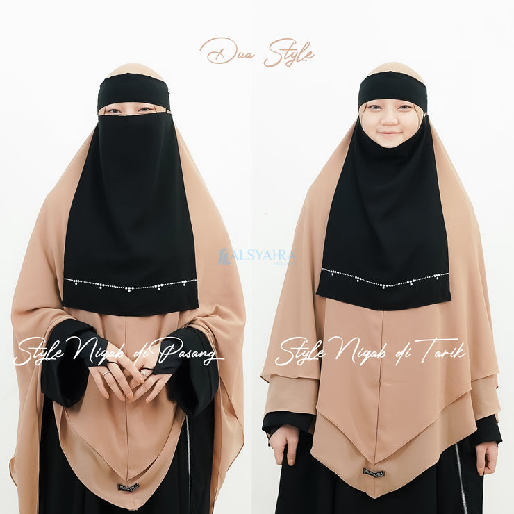 Alsyahra Exclusive Niqab Bandana Pulldown Kapadokya Sifon Silk Jetblack