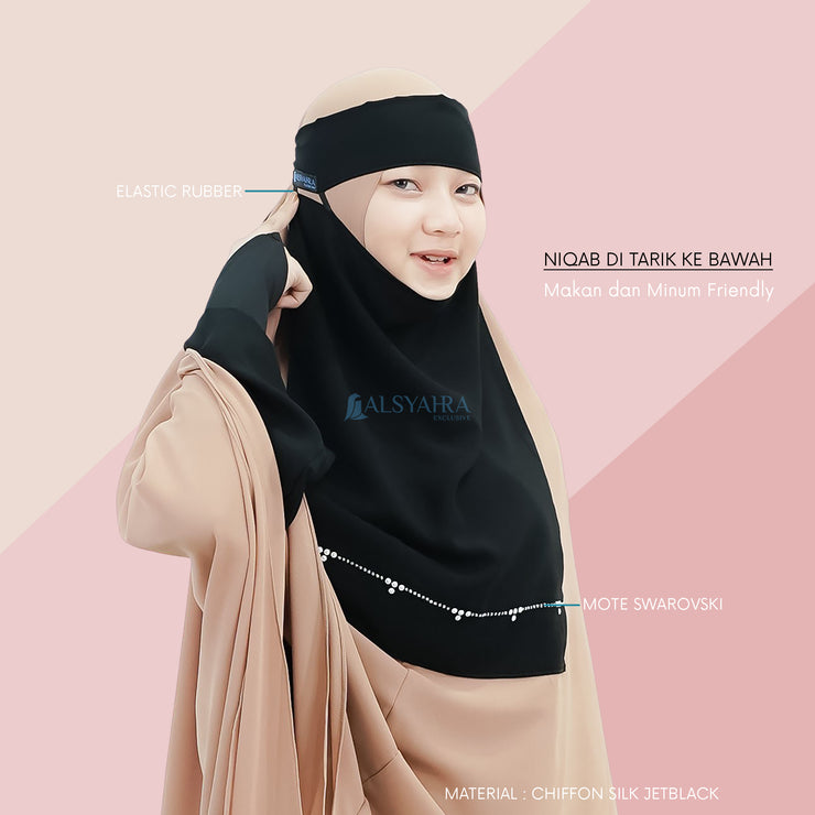 Alsyahra Exclusive Niqab Bandana Pulldown Kapadokya Sifon Silk Jetblack