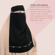 Alsyahra Exclusive Niqab Bandana Pulldown Kapadokya Sifon Silk Jetblack