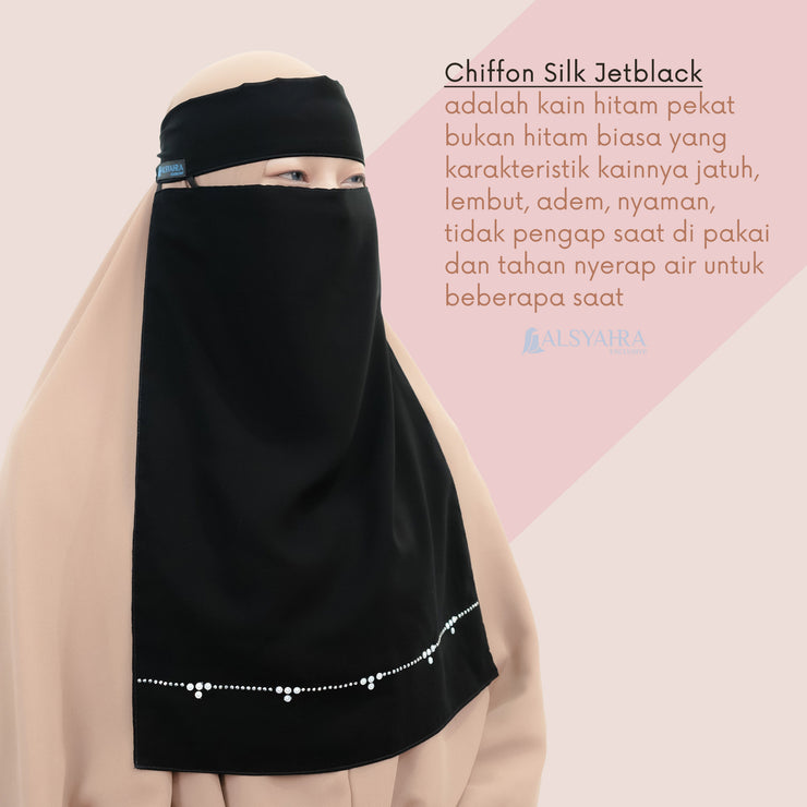 Alsyahra Exclusive Niqab Bandana Pulldown Kapadokya Sifon Silk Jetblack