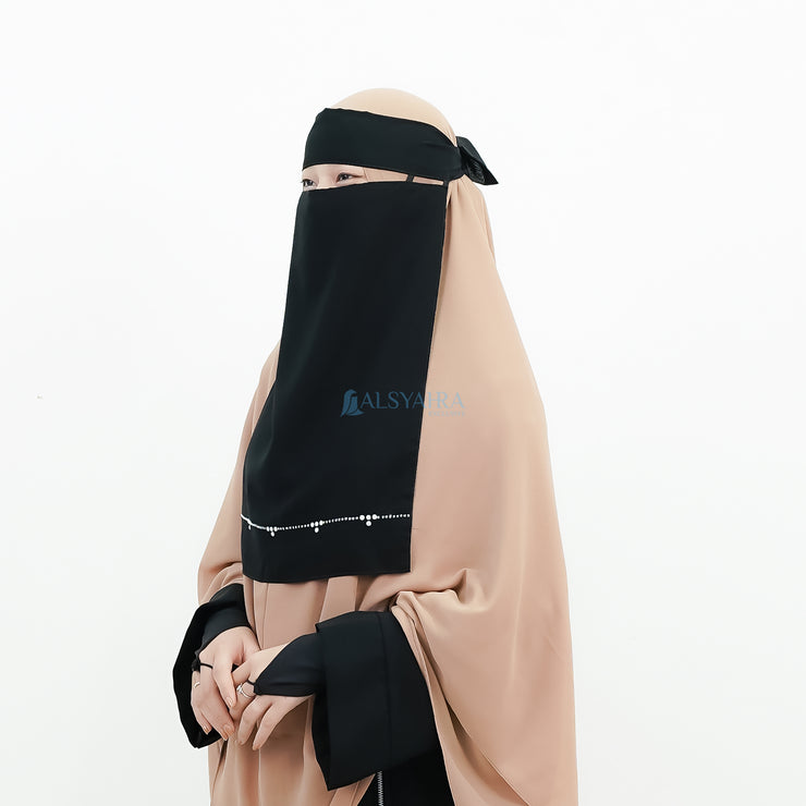 Alsyahra Exclusive Niqab Bandana Pulldown Kapadokya Sifon Silk Jetblack