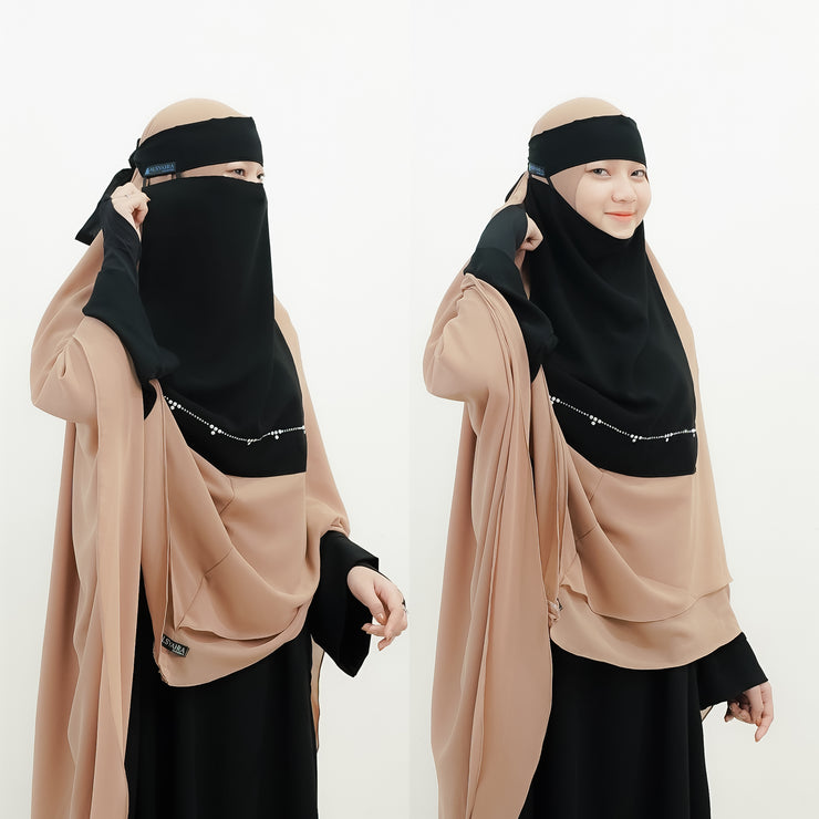 Alsyahra Exclusive Niqab Bandana Pulldown Kapadokya Sifon Silk Jetblack