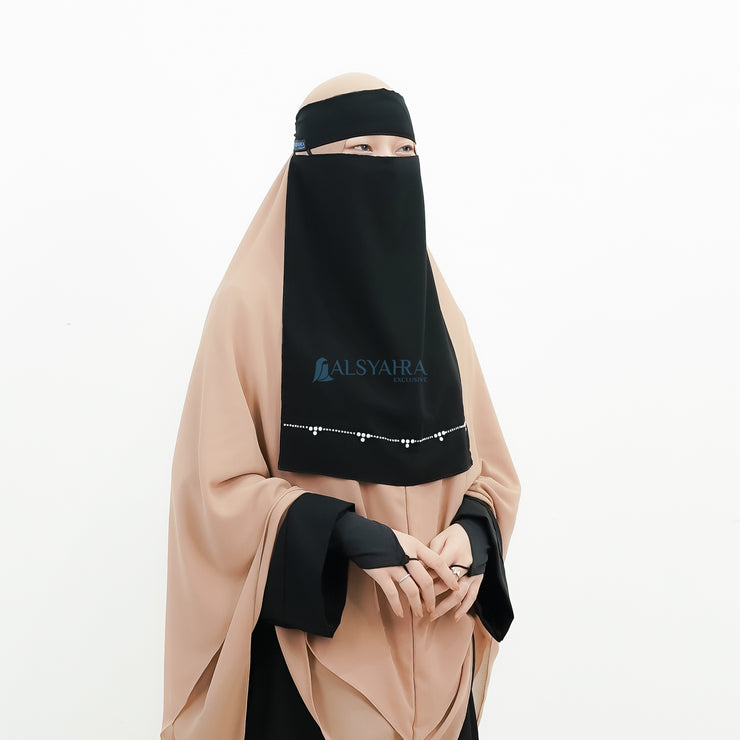 Alsyahra Exclusive Niqab Bandana Pulldown Kapadokya Sifon Silk Jetblack