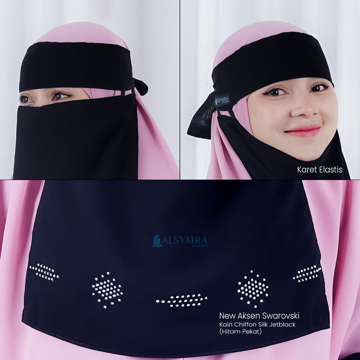 Alsyahra Exclusive Niqab Bandana Pulldown Mediterania Sifon Silk Jetblack