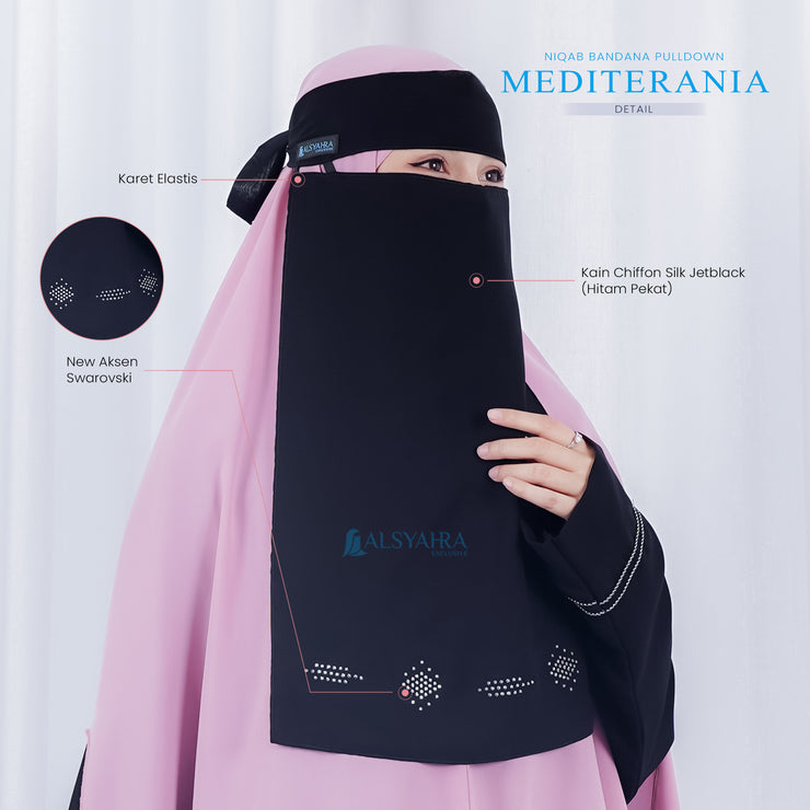 Alsyahra Exclusive Niqab Bandana Pulldown Mediterania Sifon Silk Jetblack