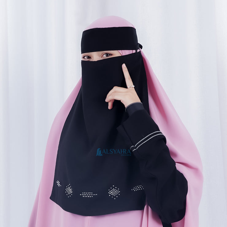 Alsyahra Exclusive Niqab Bandana Pulldown Mediterania Sifon Silk Jetblack