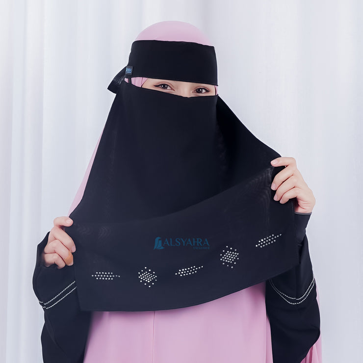 Alsyahra Exclusive Niqab Bandana Pulldown Mediterania Sifon Silk Jetblack