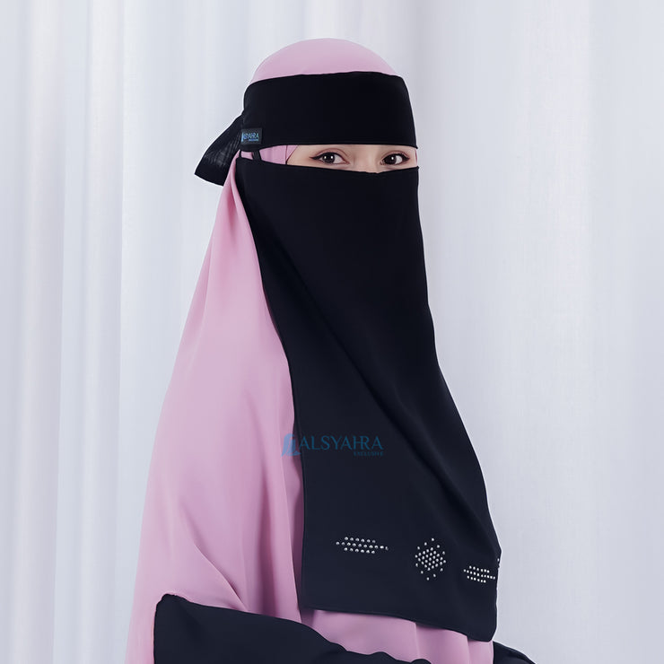 Alsyahra Exclusive Niqab Bandana Pulldown Mediterania Sifon Silk Jetblack