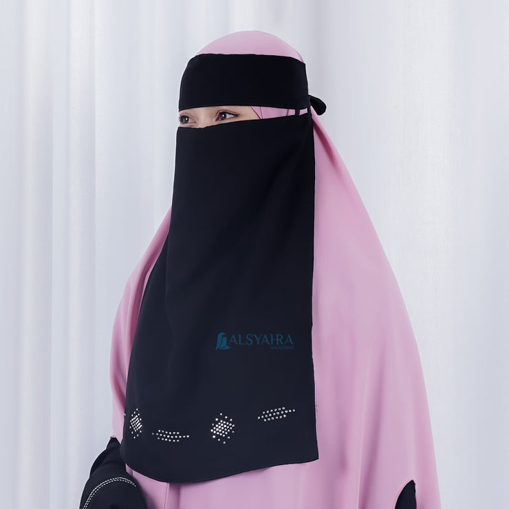 Alsyahra Exclusive Niqab Bandana Pulldown Mediterania Sifon Silk Jetblack