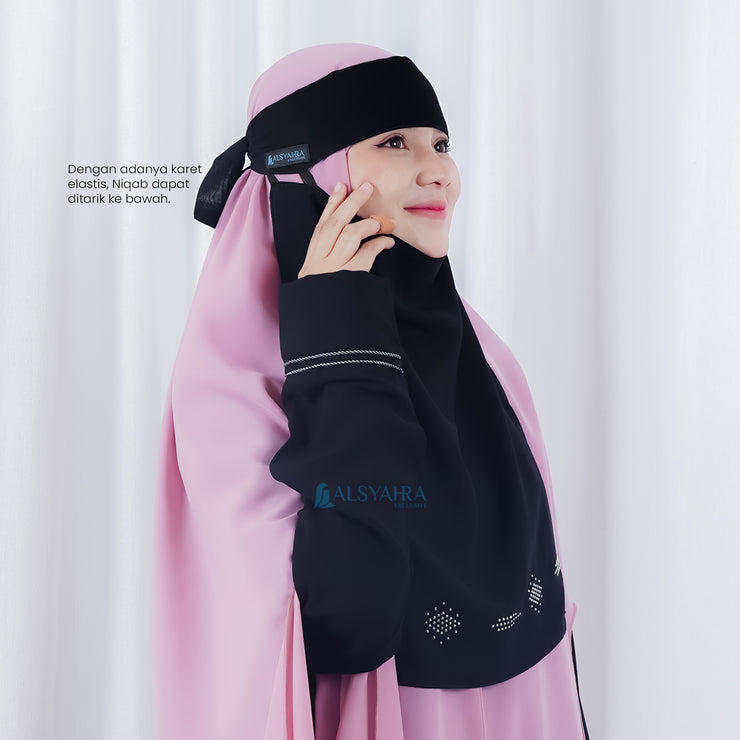 Alsyahra Exclusive Niqab Bandana Pulldown Mediterania Sifon Silk Jetblack