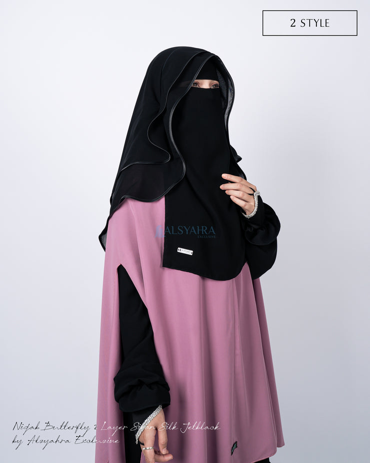 Niqab New Butterfly 2 Layer Chiffon Silk Jetblack Alsyahra Exclusive