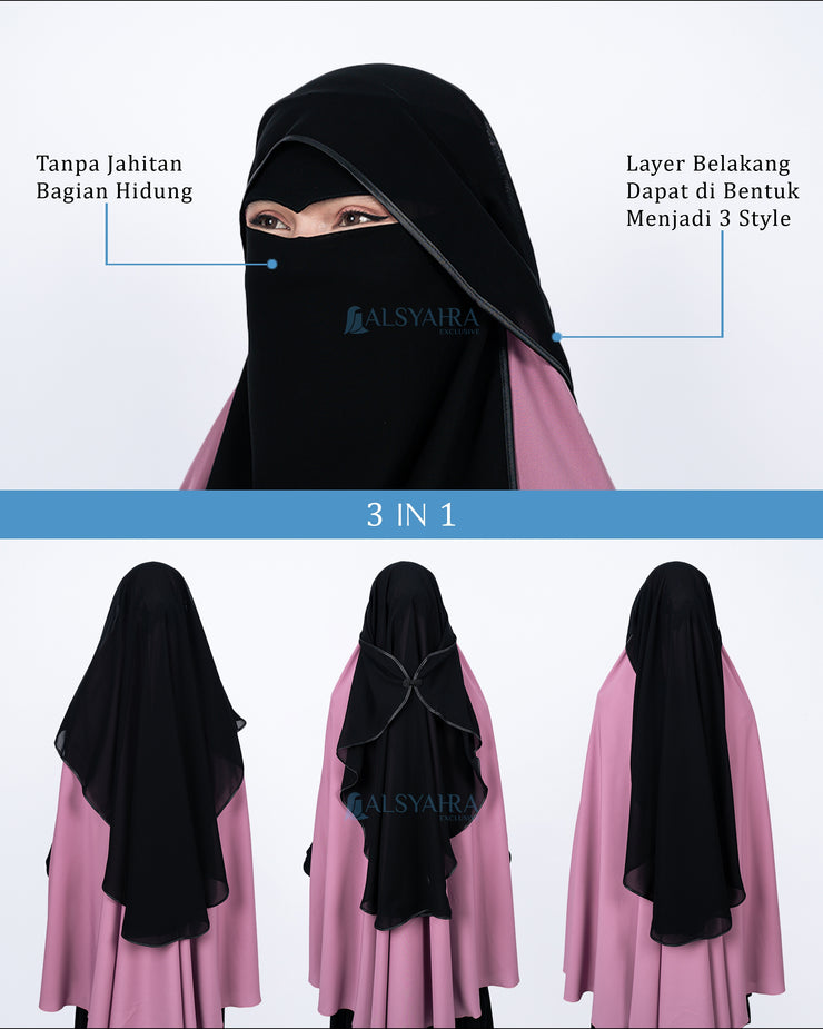 Niqab Butterfly Hijrah Eagle Eye Chiffon Silk Jetblack Alsyahra Exclusive