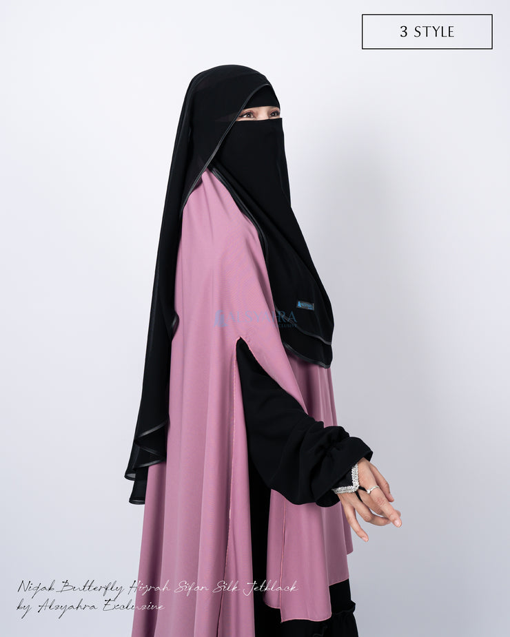 Niqab Butterfly Hijrah Chiffon Silk Jetblack Alsyahra Exclusive