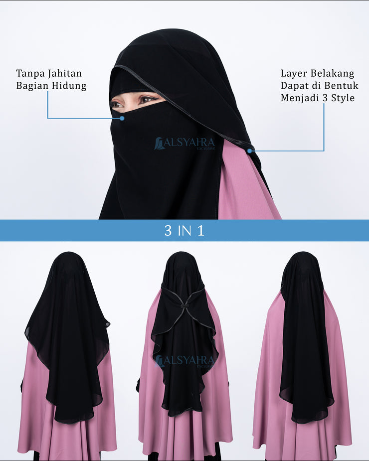 Niqab Butterfly Hijrah Chiffon Silk Jetblack Alsyahra Exclusive