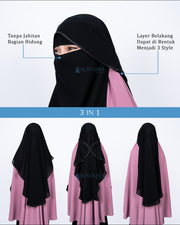 New Niqab Butterfly Kancing Chiffon Silk Jetblack Alsyahra Exclusive