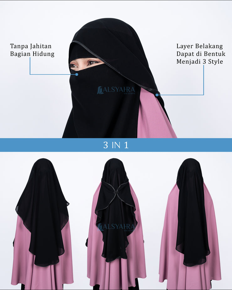 New Niqab Butterfly Kancing Chiffon Silk Jetblack Alsyahra Exclusive