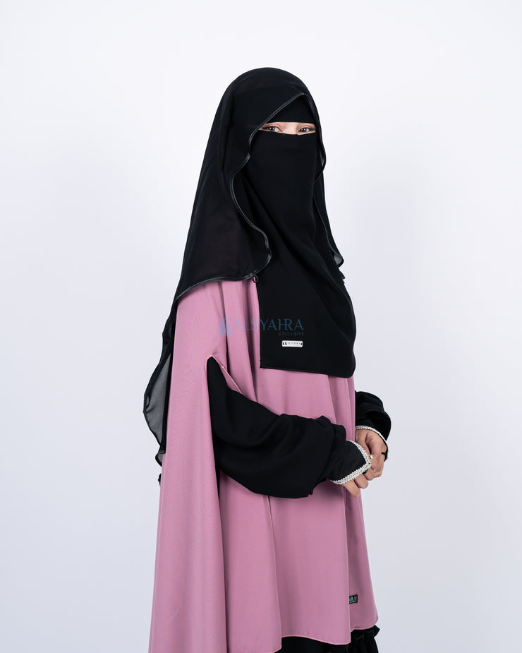 New Niqab Butterfly Kancing Chiffon Silk Jetblack Alsyahra Exclusive