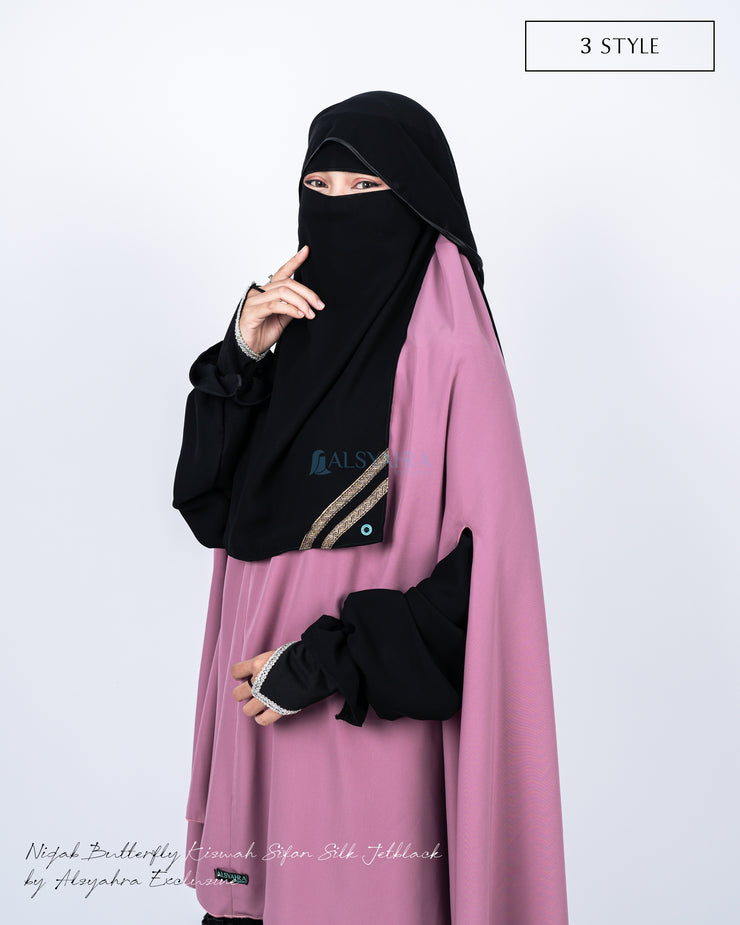 Niqab Butterfly Kiswah Sifon Silk Jetblack Alsyahra Exclusive