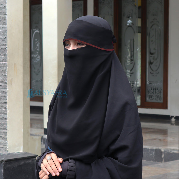 Alsyahra Exclusive Flap Niqab Poni Bisban Chiffon Silk Jetbalck