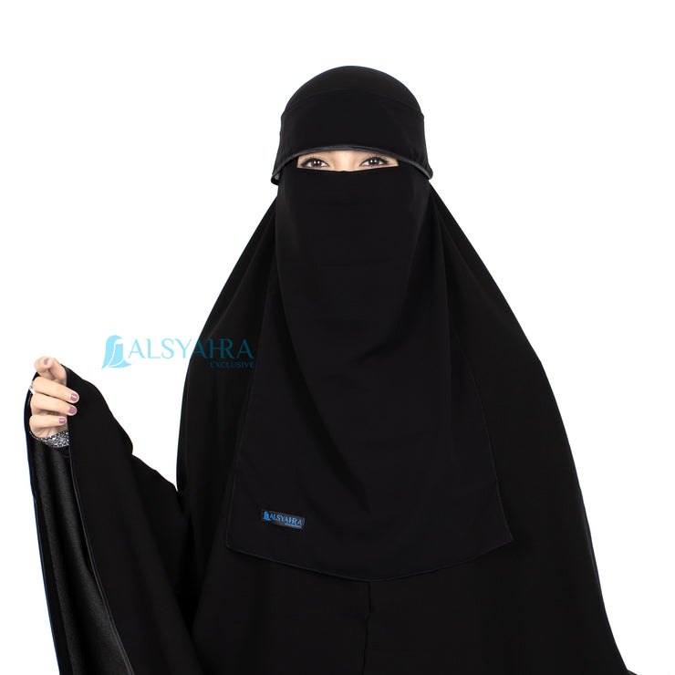 Alsyahra Exclusive Flap Niqab Poni Bisban Chiffon Silk Jetbalck